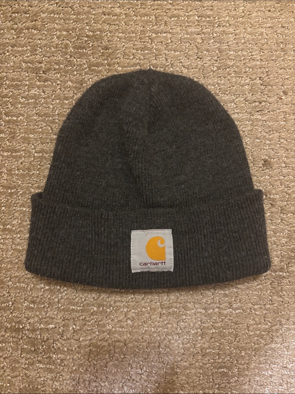 Carhartt Knit Beanie Hat Gray Cuffed Logo Patch Winter Cap